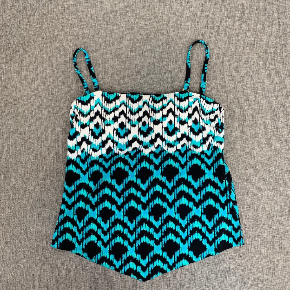 2 Bamboo Tankini‎ Blue White Black Spaghetti Straps Medium Removable Pads